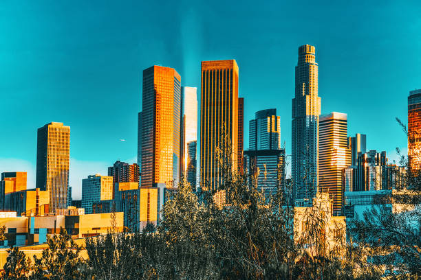 Photo of View of the Downtown of LA in the evening, before sunset time.