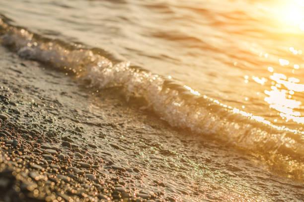 istock Sea surf on sunset time. Pebble washed by sea waves. Selective focus. 1244854240