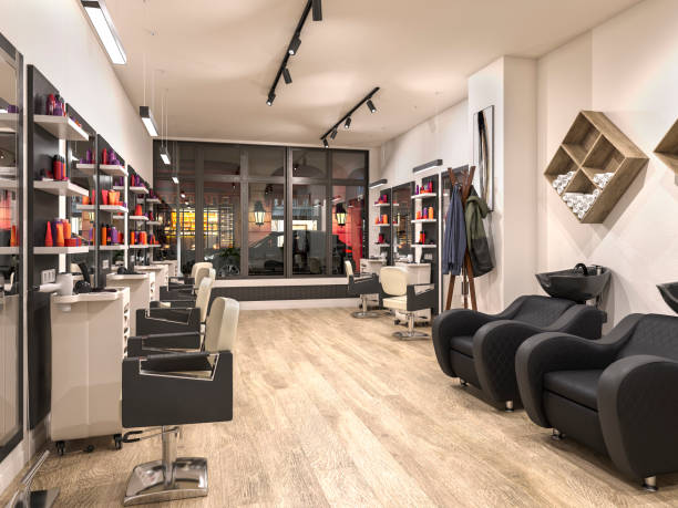 istock modern hairdressing salon interior, 3d illustration 1244864471