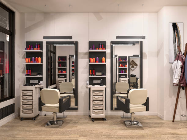 istock modern hairdressing salon interior, 3d illustration 1244864526