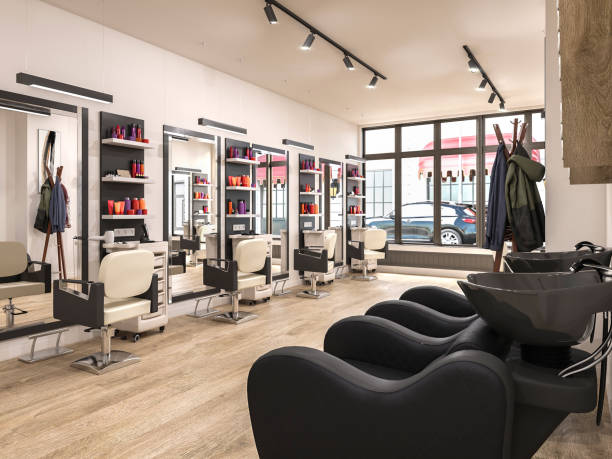 istock modern hairdressing salon interior, 3d illustration 1244865616