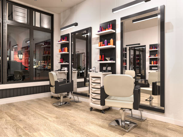 istock modern hairdressing salon interior, 3d illustration 1244865623