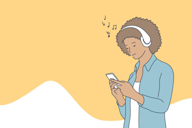 ilustrações de stock, clip art, desenhos animados e ícones de woman listening music concept - ouvir musica
