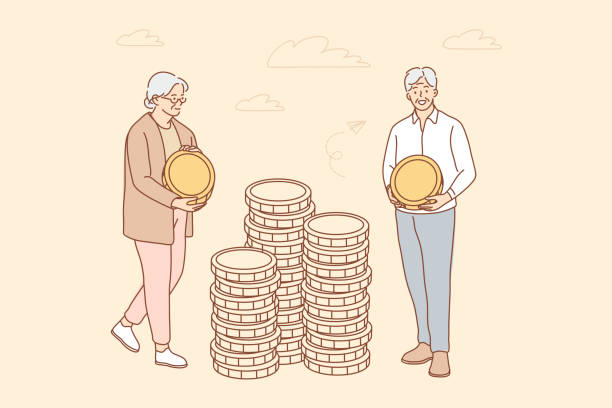 pieniądze, biznes, ubezpieczenie, depozyt, koncepcja oszczędzania - pension senior adult grandparent planning stock illustrations