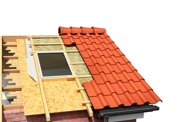 istock Roof covering and window installing, 3d illustration 1244868405