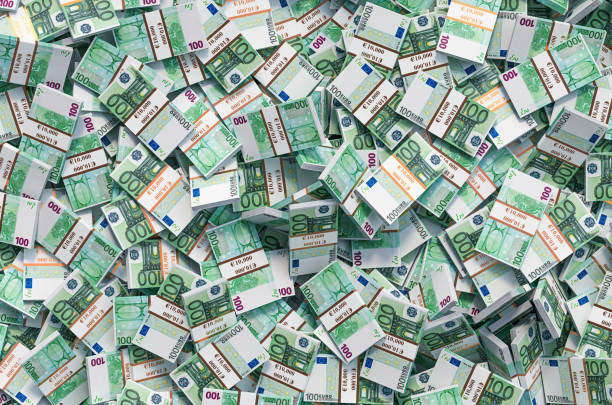 istock Background from pile of euro packs, 3D rendering 1244901342