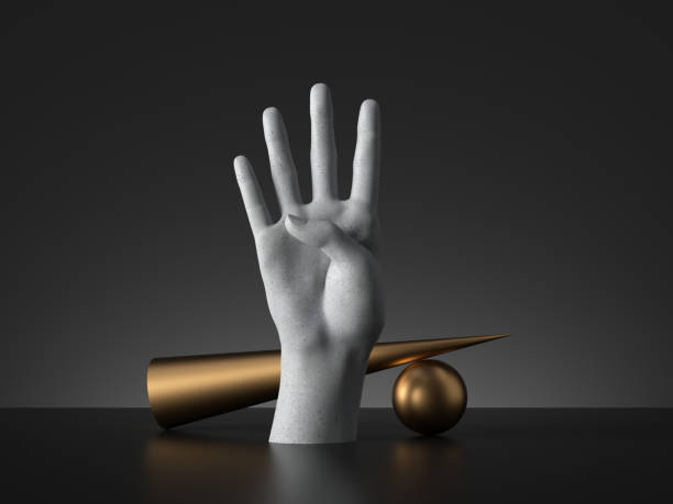 istock 3d render, mannequin hand with golden geometric shapes, isolated on black background, modern minimal concept, simple clean design. Human limb prosthesis. Sculpture art object 1244901457