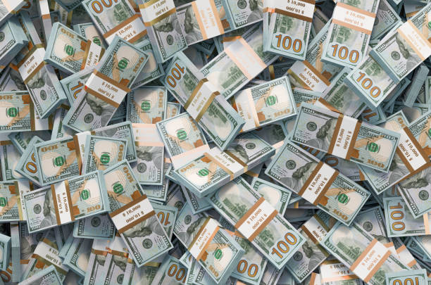 istock Background from heap of dollar packs, 3D rendering 1244902648