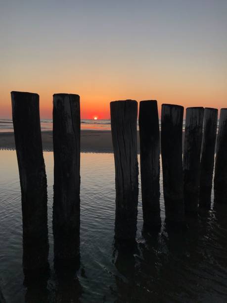 istock Groynes sunset in the Netherlands 1244933125