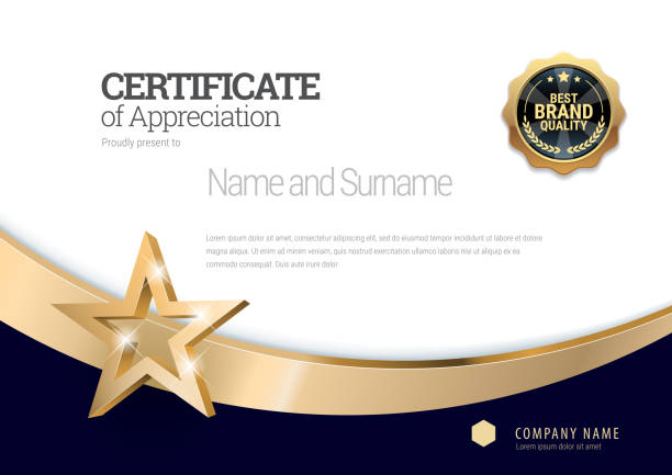 Certificate template. Diploma of modern design or gift certificate. Original certificate template. Against the backdrop of a stylish flash of gold sparkling from the center on a black background. Diploma of modern design. Quality look. Vector illustration certificate templates stock illustrations