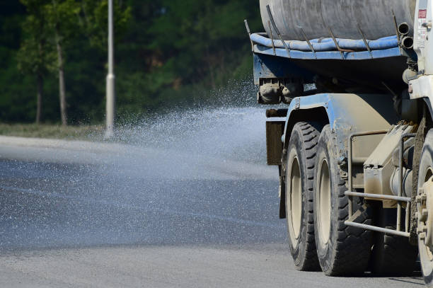 water truck tank at a diamond mine on the construction site to settle the dust