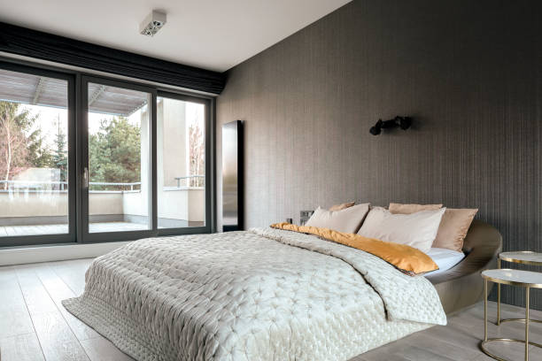 istock Elegant bedroom with balcony 1244946208
