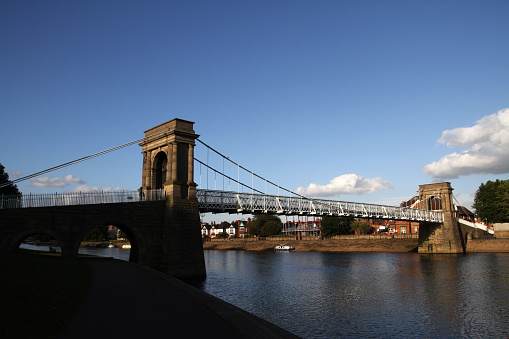 A general view of the Wilford Suspension Bridge over the river Trent in Nottingham, England