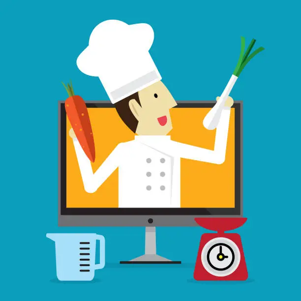 Vector illustration of Cooking online