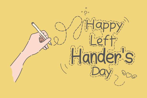 Happy Left Hander's Day, Left hand hold pen and writing text vector. Happy Left Hander's Day, Left hand hold pen and writing text vector. left handed stock illustrations