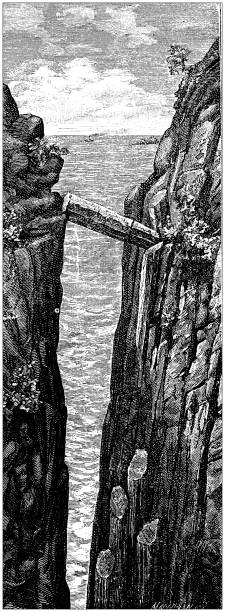 골동품 일러스트: 그레이 맨스 패스, 아일랜드 - illustration and painting stone cliff basalt stock illustrations