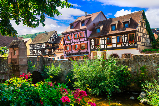 Typical street in the center of Colman in Elsass France.