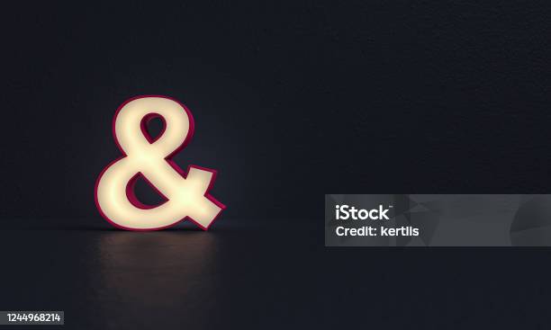 Frosted Glass Ampersand And Simbol Dark Background 3d Rendering Stock Photo - Download Image Now