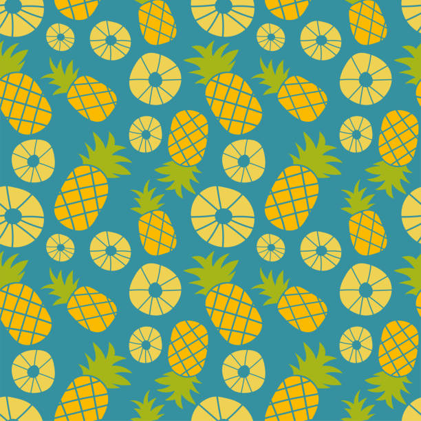 Pineapple seamless pattern. Hand drawn fresh slice of ananas. Vector sketch background. Color doodle wallpaper. Exotic tropical fruit. Fashion design. Food print for kitchen tablecloth, curtain or dishcloth Pineapple seamless pattern. Hand drawn fresh slice of ananas. Vector sketch background. Color doodle wallpaper. Exotic tropical fruit. Fashion design. Food print for kitchen tablecloth, curtain or dishcloth ananas stock illustrations