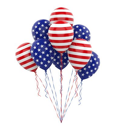 US Patriotic Balloons isolated on white background. 3D render