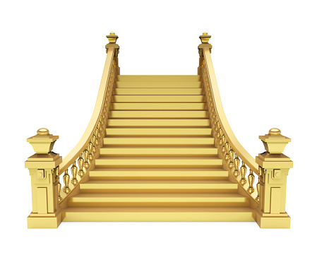 Golden Classic Staircase isolated on white background. 3D render