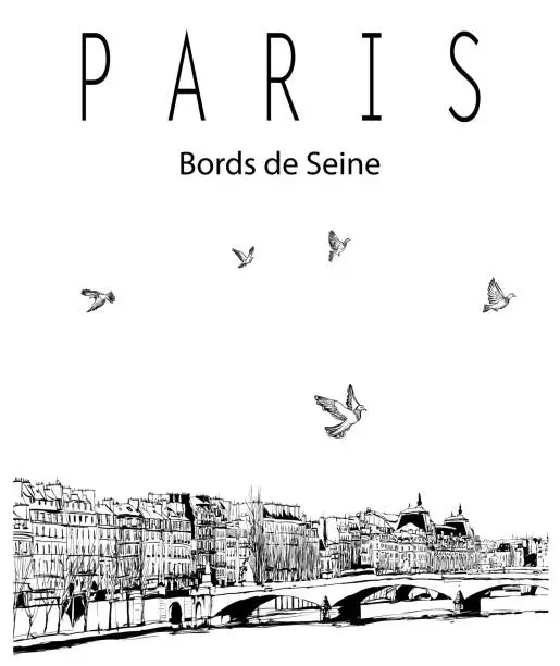 Vector illustration of Seine river in Paris, France