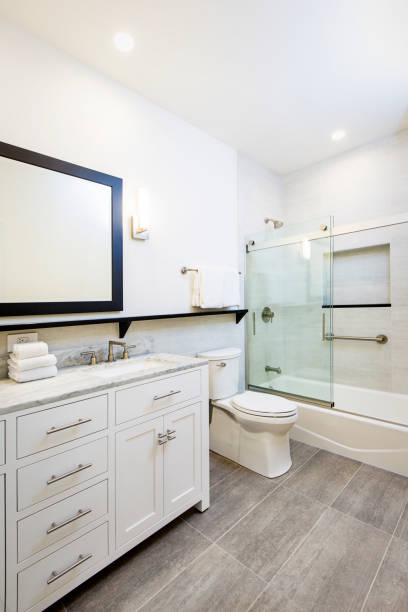 istock Contemporary Bathroom Design with Vanity and Shower Bathtub 1245015840