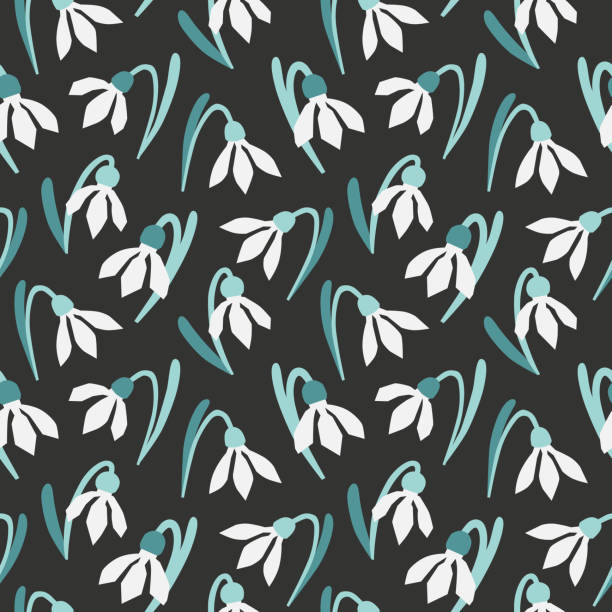 Scandinavian style snowdrops vector green and white pattern. Scandinavian style snowdrops floral vector green, light green and white seamless pattern. Wrapping paper design. swedish summer stock illustrations