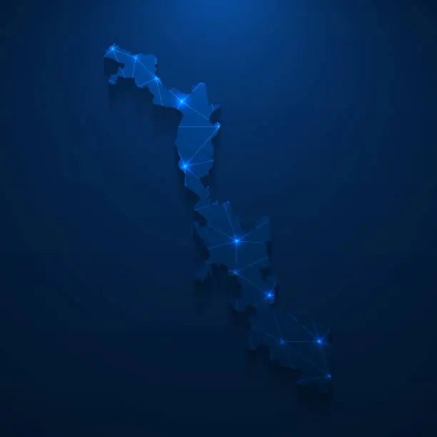 Vector illustration of Transnistria map network - Bright mesh on dark blue background