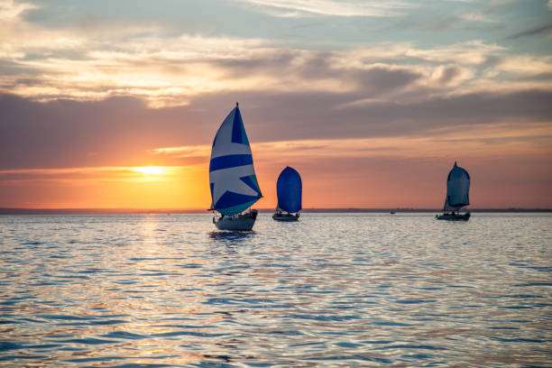 istock Yacht back to shore after the regatta 1245030033
