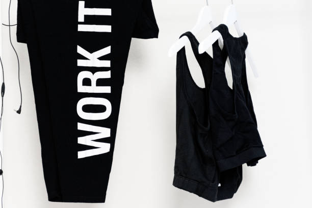 istock Organized home space with fitness clothes and equipment 1245035607