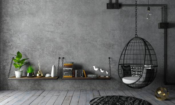 istock Loft interior and hanging black chair cocoon 1245041903