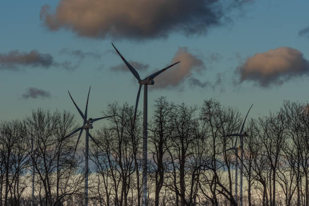 istock windmills trees and clouds in the landscape 1245042313