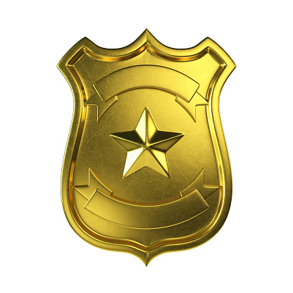 Blank golden badge, gold emblem, coat of arms with copy space 3d rendering isolated illustration