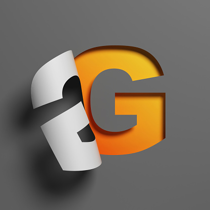 Curl paper font rendering letter G 3d illustration
