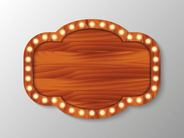 istock Brown wooden board with light bulbs on a wall. Vector stock illustration for card or banner 1245049416