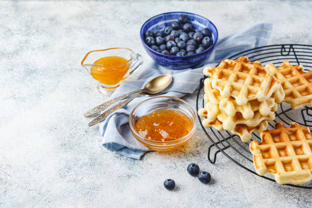 istock Home made Belgian waffles served with berries 1245056913