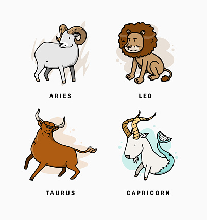 Cute Zodiac Aries Leo Taurus Capricorn Cartoon Collection Vector  Illustration Stock Illustration - Download Image Now - iStock
