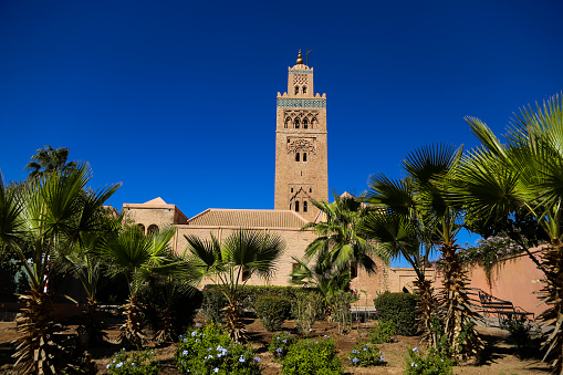 Koutoubia Mosque, major landmark in Marrakesh, Morocco.