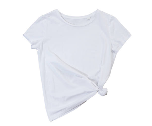 istock empty white T-shirt isolated on white background. Blank White female tshirt isolated on white. Tshirt template ready for your own graphics. 1245073331