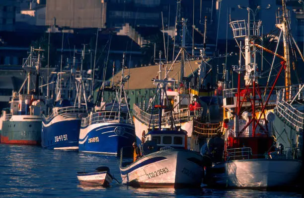 Port and fishing boats in A Coruña to Galicia Spain