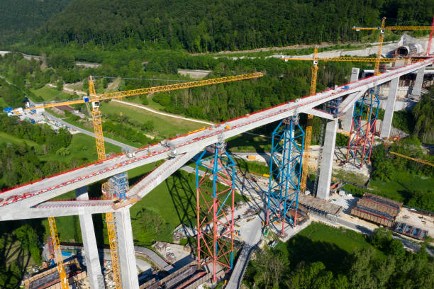 istock Aerial View of High Speed Train Bridge under Construction 1245086977