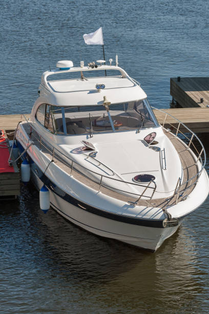 istock Luxury boat moored on a sunny day view from above. 1245100441