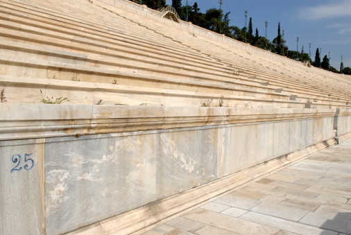 Section of The Panathenaic Stadium in Athens, Greece. This beautiful u-shaped stadium is situated on the spot where the ancient Panathenaic Stadium was. The present structure was reconstructed for the first modern olympic games in 1896.