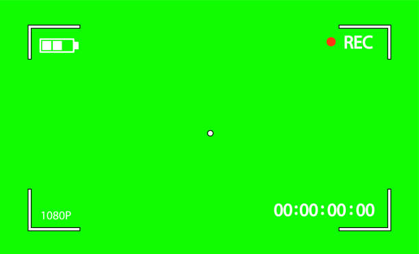 ilustrações, clipart, desenhos animados e ícones de chroma chave câmera de vídeo digital moderna foco tela isolada em fundo verde - frame drum