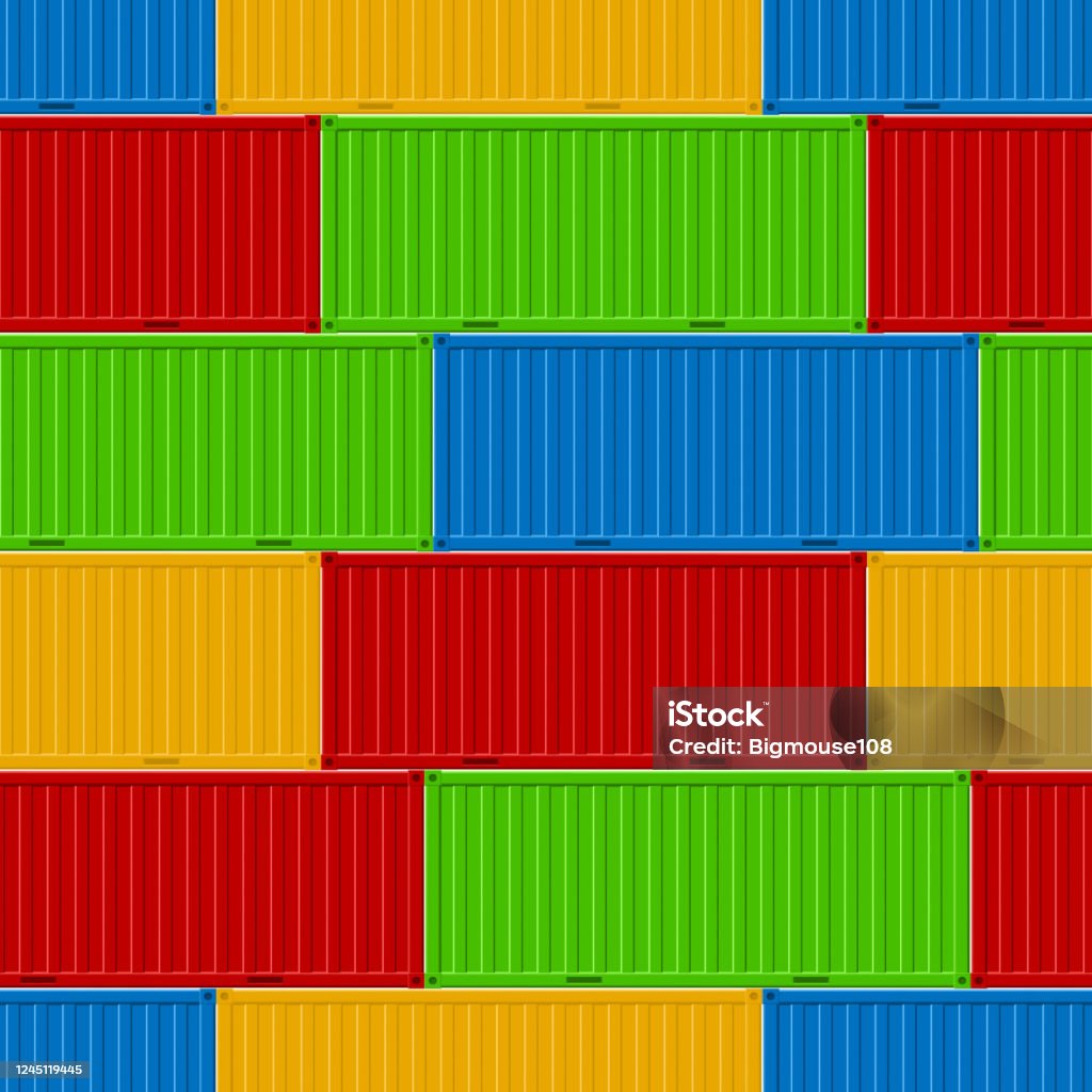 Container Pattern Background Realistic 3d Detailed Cargo Container Row Seamless Pattern Background ...