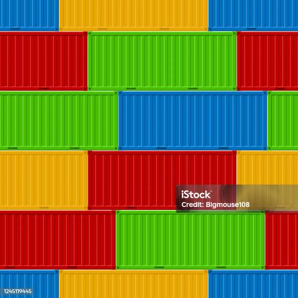 Container Pattern Background Realistic 3d Detailed Cargo Container Row Seamless Pattern Background ...