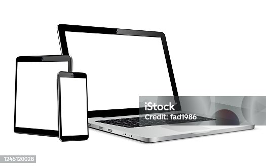 istock Set of blank screens with laptop, tablet, phone 1245120028