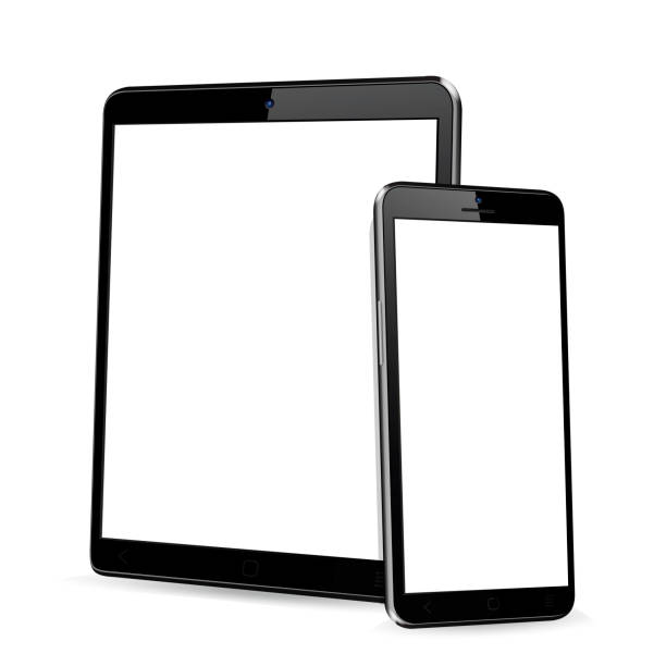 Tablet with phone mock up vector art illustration