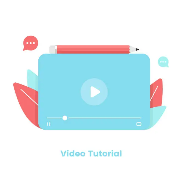 Vector illustration of Video Tutorial and Video Player Template Flat Design. Webinar, Online Training and Online Tutorial Concept Vector Illustration.